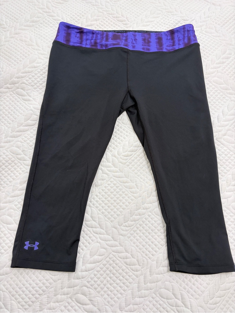 Under Armour | Black Capri Leggings with Purple Waistband